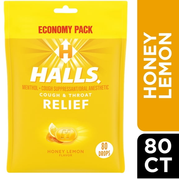HALLS Relief Honey Lemon Cough Drops, Economy Pack, 80 Drops