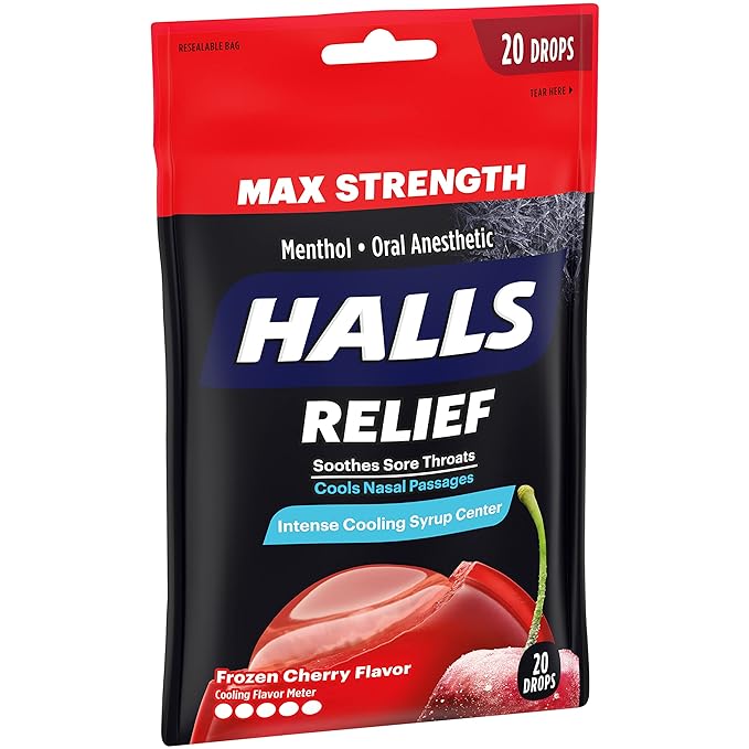 HALLS Relief Max Strength Frozen Cherry Cough Drops, 20 Drops