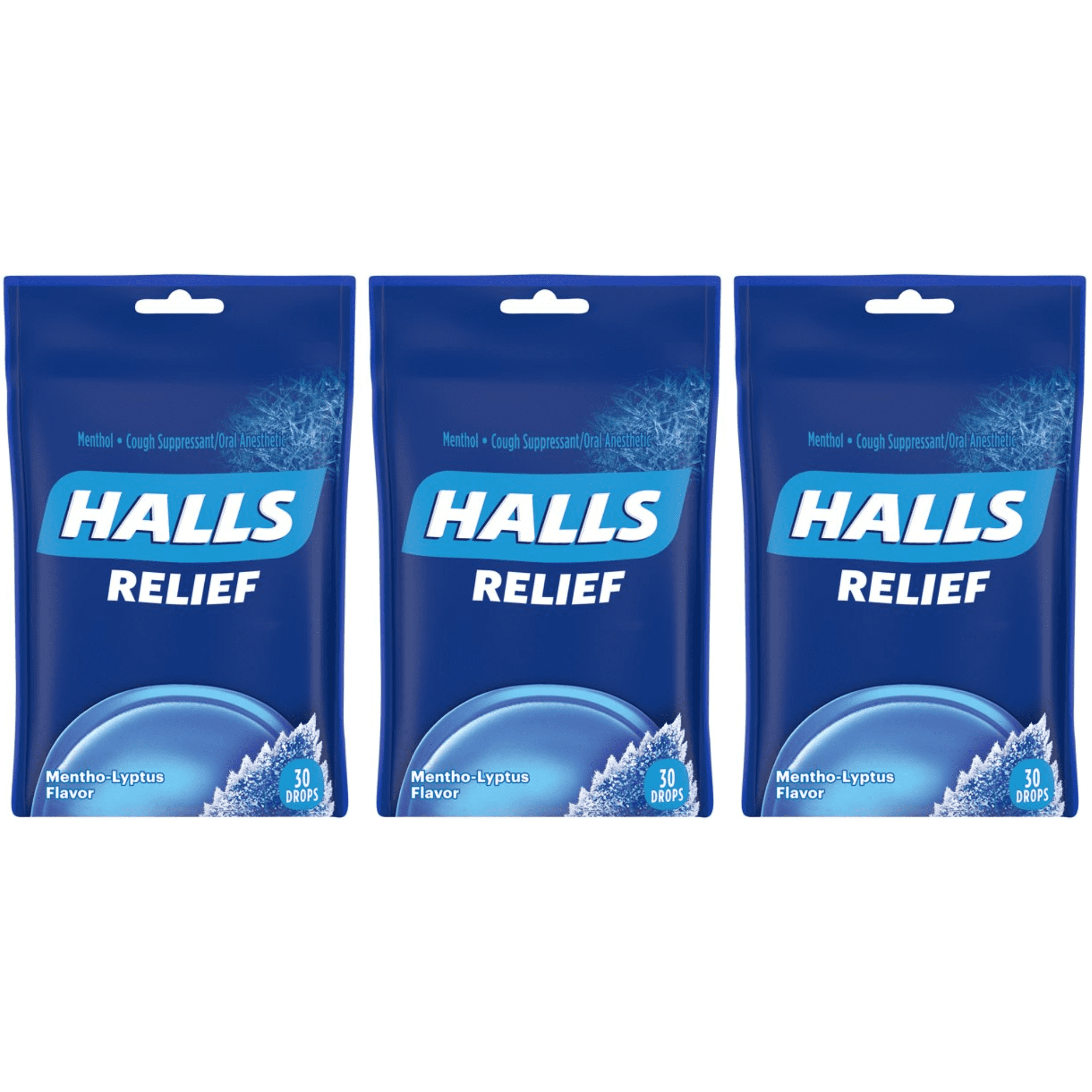 HALLS Relief Menthol Flavor Cough Drops, 30 Drops Per Pack ,90 Drops ...