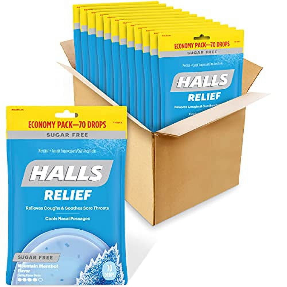 HALLS Relief Mountain Menthol Sugar Free Cough Drops, Economy Pack, 12 Bags of 70 Drops (840
