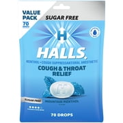 HALLS Cough and Throat Relief Mountain Menthol Sugar Free Cough Drops, Value Pack, 70 Drops