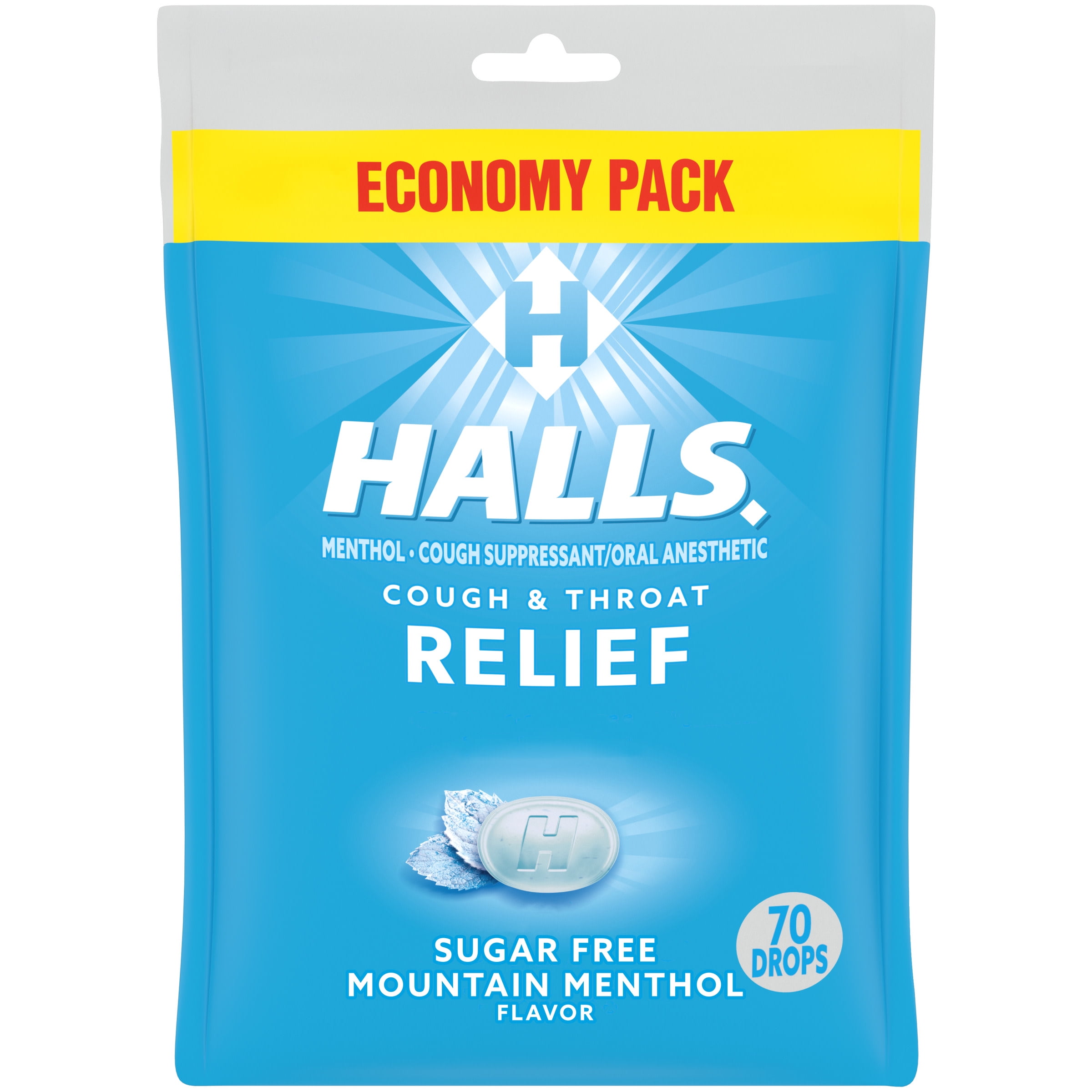 HALLS Relief Mountain Menthol Sugar Free Cough Drops, Economy Pack, 70