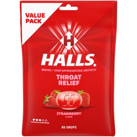 HALLS Throat Relief Strawberry Cough Drops, FSA/HSA Eligible, Value Pack, 80 Drops