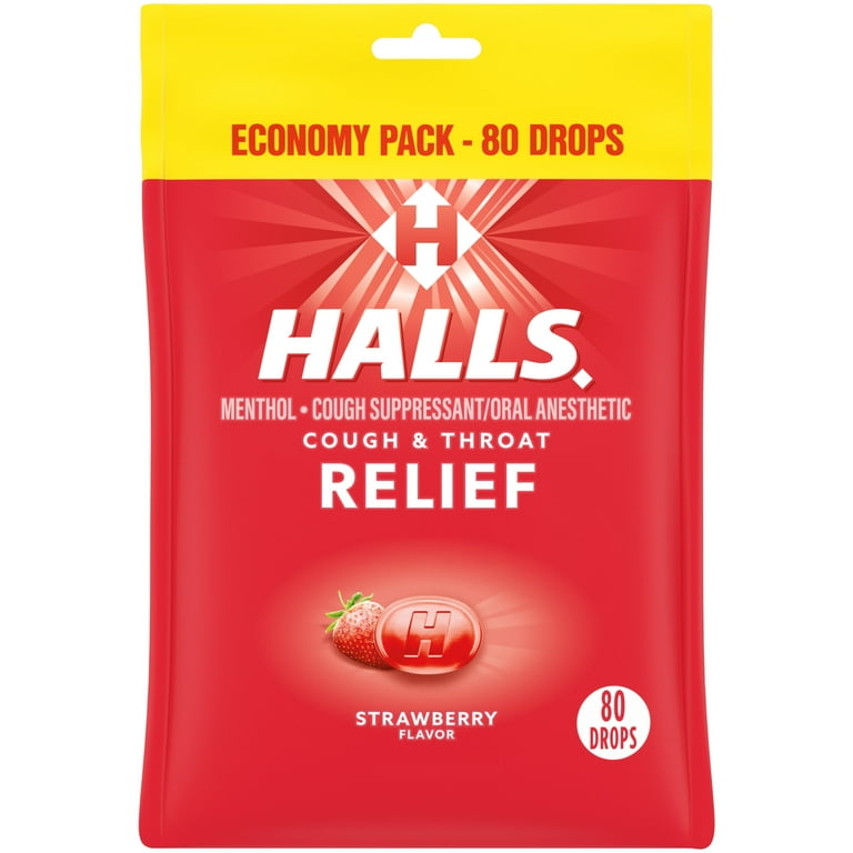 HALLS Relief Strawberry Cough Drops, Economy Pack, 80 Drops HSA