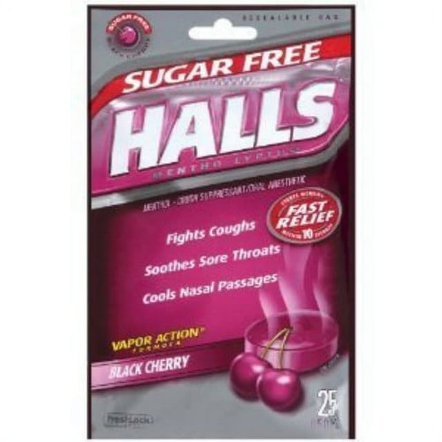 HALLS Sugar Free Black Cherry Cough Drops, 20 Count