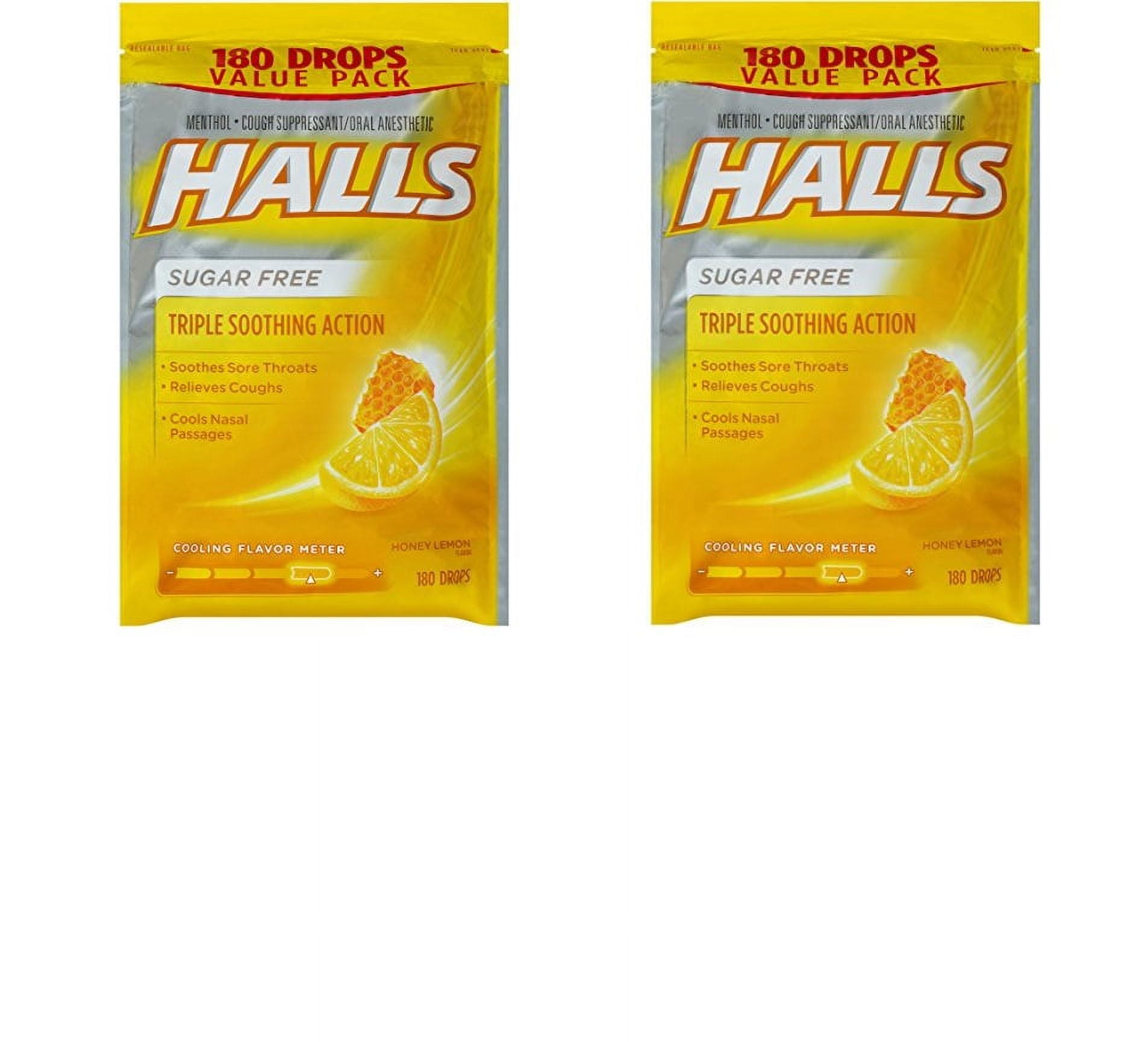 HALLS SugarFree Cough Drops, Honey Lemon, 2 Pack Of 180 Count Honey