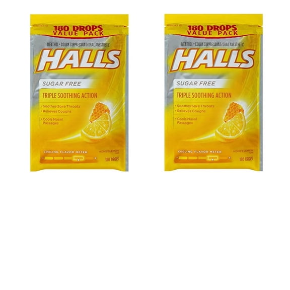 HALLS Sugar-Free Cough Drops, Honey Lemon, 2 Pack Of 180 Count Honey-Lemon 360 Drops