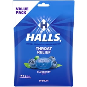 HALLS Throat Relief Blueberry Cough Drops, FSA/HSA Eligible, Value Pack, 80 Drops