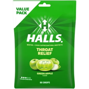 HALLS Throat Relief Green Apple Cough Drops, FSA/HSA Eligible, Value Pack, 80 Drops