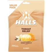 HALLS Throat Relief Honey Vanilla Cough Drops, FSA/HSA Eligible, Value Pack, 80 Drops