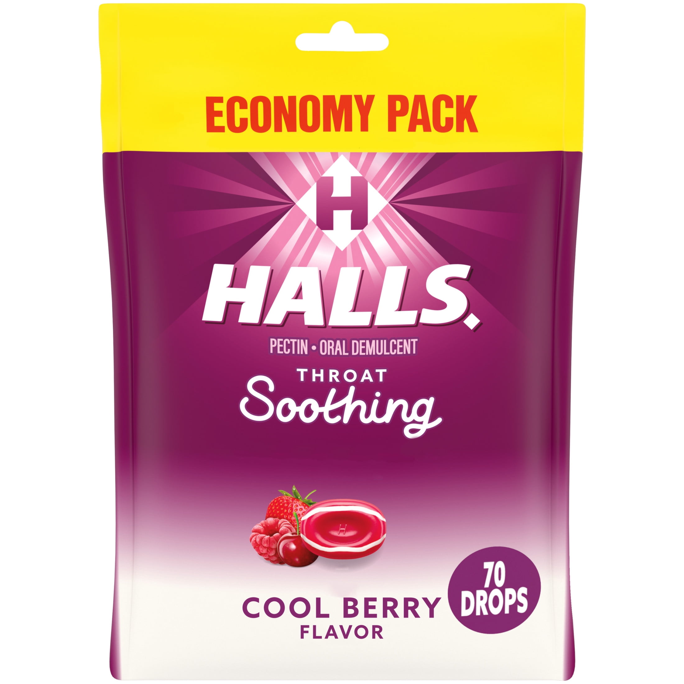 HALLS Throat Soothing (Previously HALLS Breezers) Cool Berry Throat Drops, Economy Pack, 70 Drops