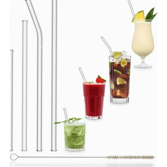 HALM Glass straws Set of 4 different sizes, Includes Cleaning Brush, Made in Germany