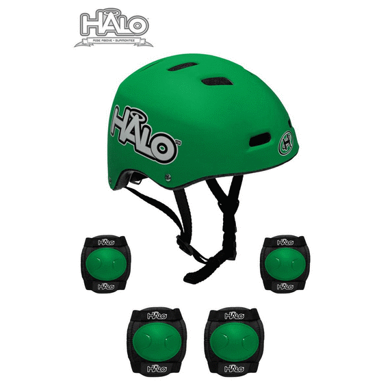 HALO 3 in 1 Helmet and Protective Pad Combo Set - Green