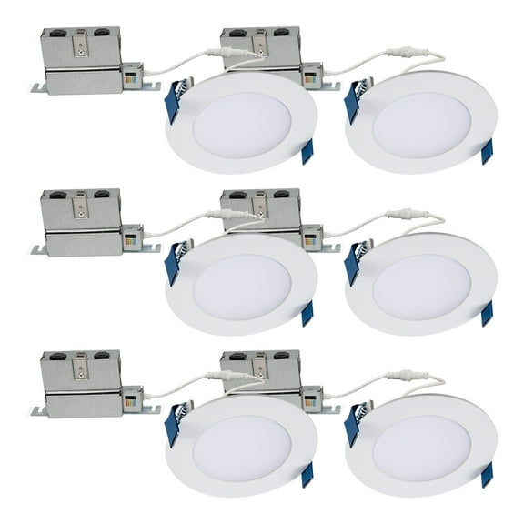 HALO 4in. Canless Ultra -Thin, Selectable 5CCT, IC Rated, Dimmable, White, Recessed Lighting 6-Pack