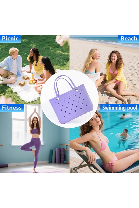 Fashion Hollowed Out Star Pattern Handbag Purple Portable Tote Bag