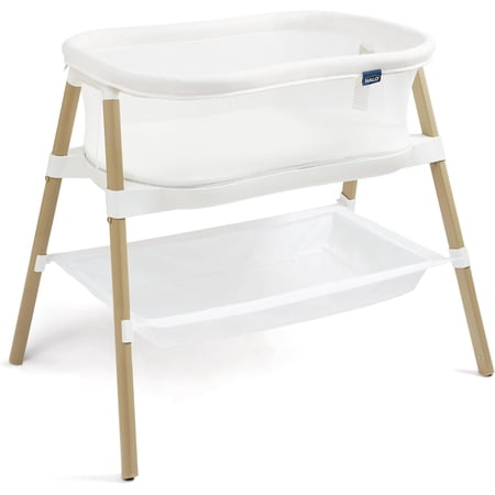 HALO BassiNest Essential Portable Baby Bassinet with Mesh Sides and Storage Shelf, White