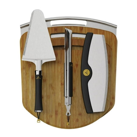 HALO 6-Piece Pizza Cook and Serve Kit with Peels, Mezzaluna Cutter, Server, and Tongs