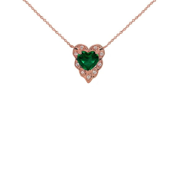 HALO DIAMOND HEART-SHAPED PERSONALIZED (LC) BIRTHSTONE AND NECKLACE IN ROSE GOLD : 10K Pendant with 22" chain Alexandrite (June)