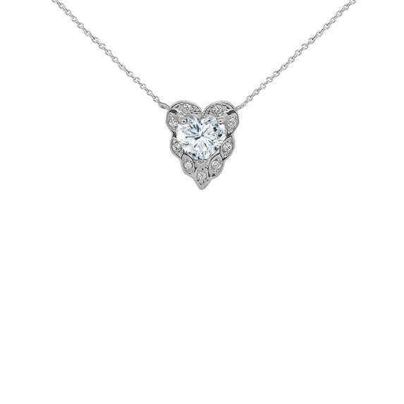 HALO DIAMOND HEART-SHAPED PERSONALIZED (LC) BIRTHSTONE AND NECKLACE IN WHITE GOLD : 14K Pendant with 20" chain Ruby red (July)