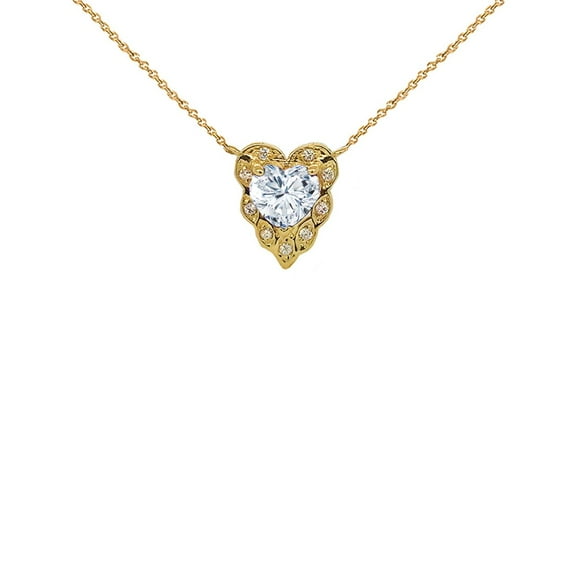 HALO DIAMOND HEART-SHAPED PERSONALIZED (LC) BIRTHSTONE AND NECKLACE IN YELLOW GOLD : 10K Pendant with 22" chain Sapphire (September)