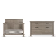 HALO Denman Crib and Dresser Nursery Set, 4-in-1 Convertible Crib with Dresser, Crescent Gray, 2-Piece