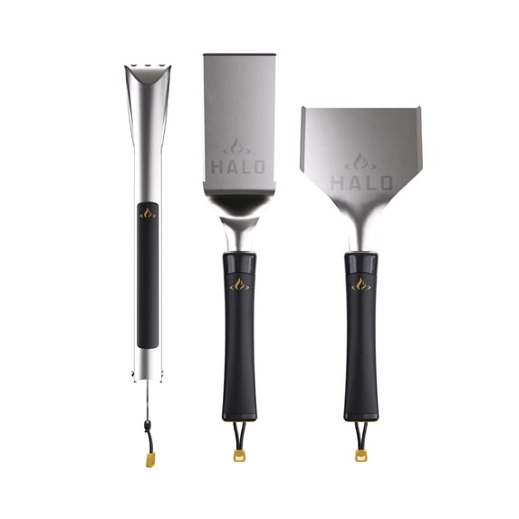 HALO Getaway 3-Piece Griddle Tool Kit with Spatula, Tongs, and Scraper for Outdoor Cooking