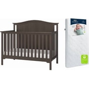 HALO Hampton Arch Top 4 in 1 Convertible Crib in Dapper Grey + DreamWeave Breathable Crib Mattress Set