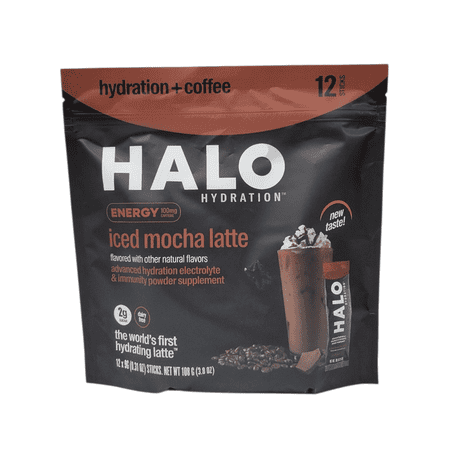 HALO Iced Mocha Latte - Energy Drink Powder – Healthy Coffee Mix for Hydration - 20 Calories - Keto and Low Calorie - 1 x 12 Sticks