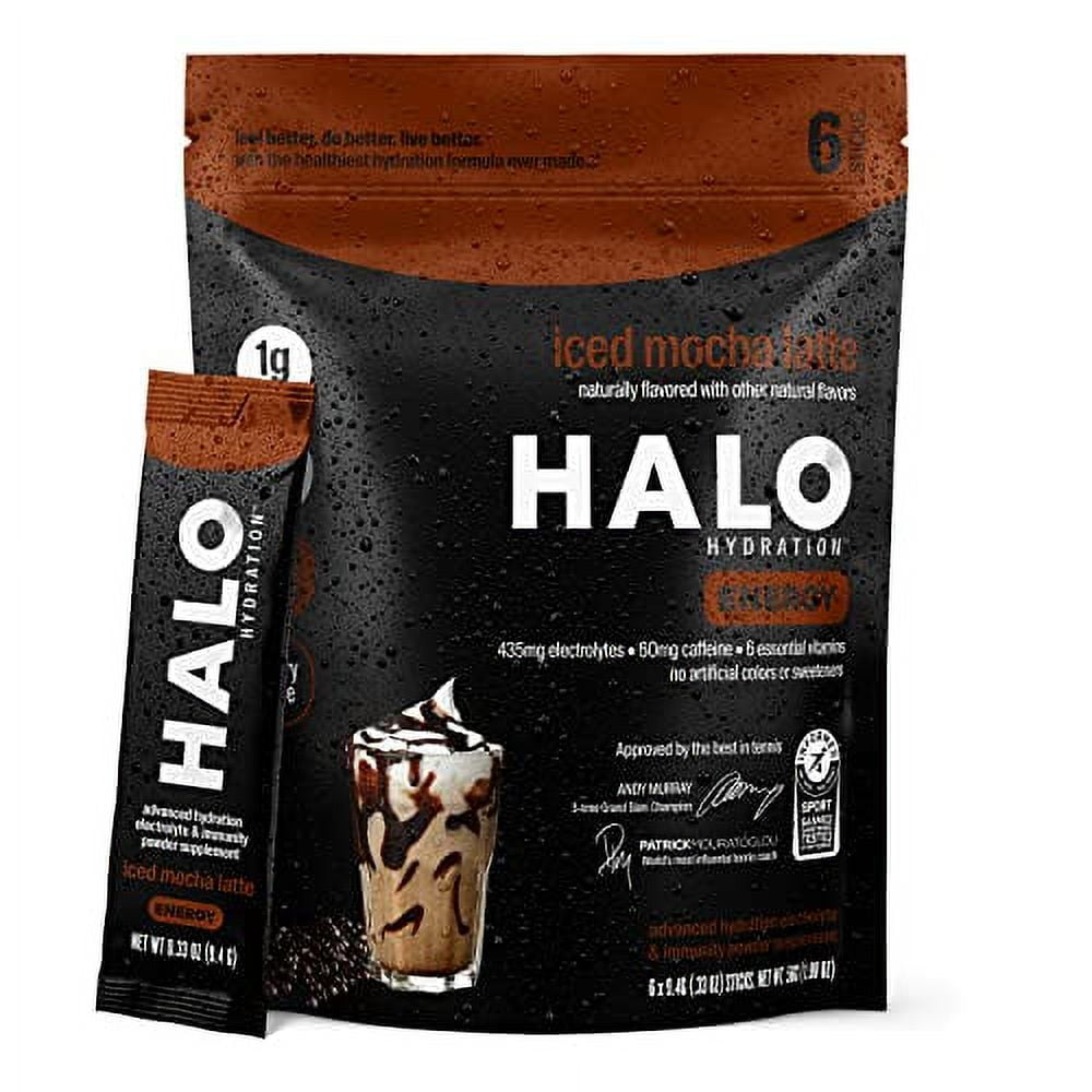 HALO Hydration Iced Mocha Latte Energy Drink & Electrolyte Powder, 6