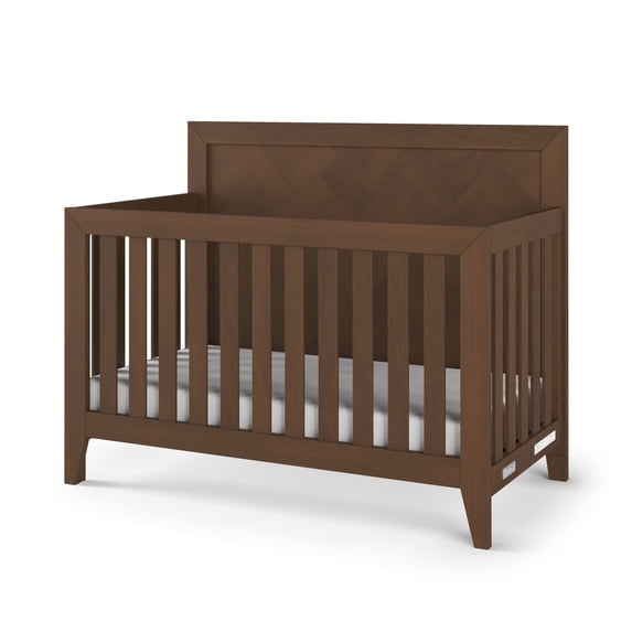 HALO Kieran 4-in-1 Convertible Crib, Herringbone Panel Design, 2 Mattress Heights, Toasted Chestnut