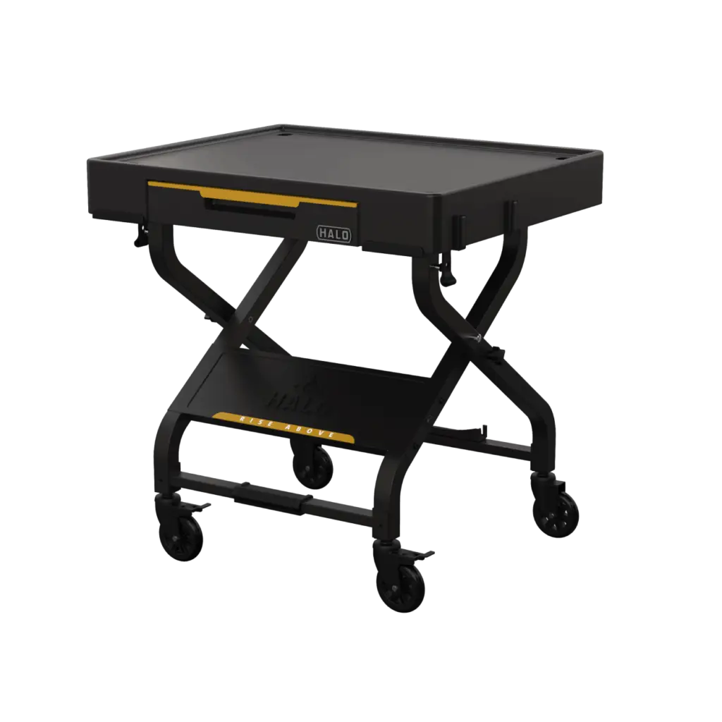 Collapsible Outdoor Countertop Cart with Propane Storage and Utility Hooks
