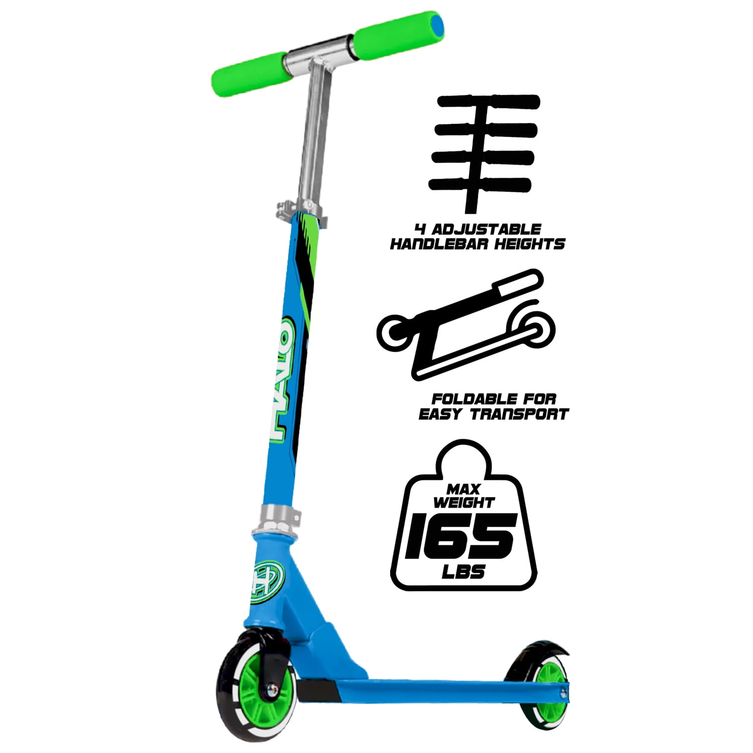 HALO Prime 100mm Wheel Inline Scooter Blue and Green 165 lbs Max