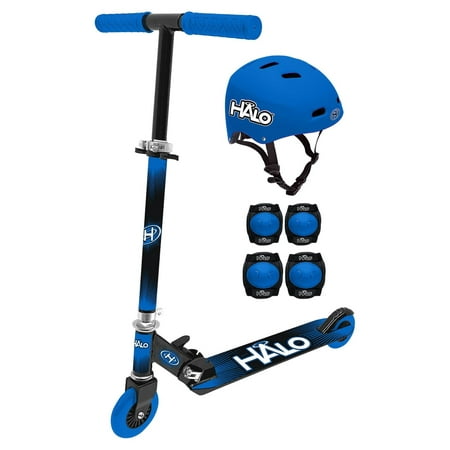 HALO Rise Above 6 piece Scooter Combo - Blue - Including 1 Premium Inline Scooter, 1 Size Adjustable Multi-Sport Helmet, 2 Elbow Pads, 2 Knee Pads! Designed for Riders up to 220 lbs - Unisex