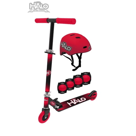 HALO Rise Above 6 piece Scooter Combo - Red - Including 1 Premium Inline Scooter, 1 Size Adjustable Multi-Sport Helmet, 2 Elbow Pads, 2 Knee Pads! Designed for Riders 5+, up to 220lbs - Unisex