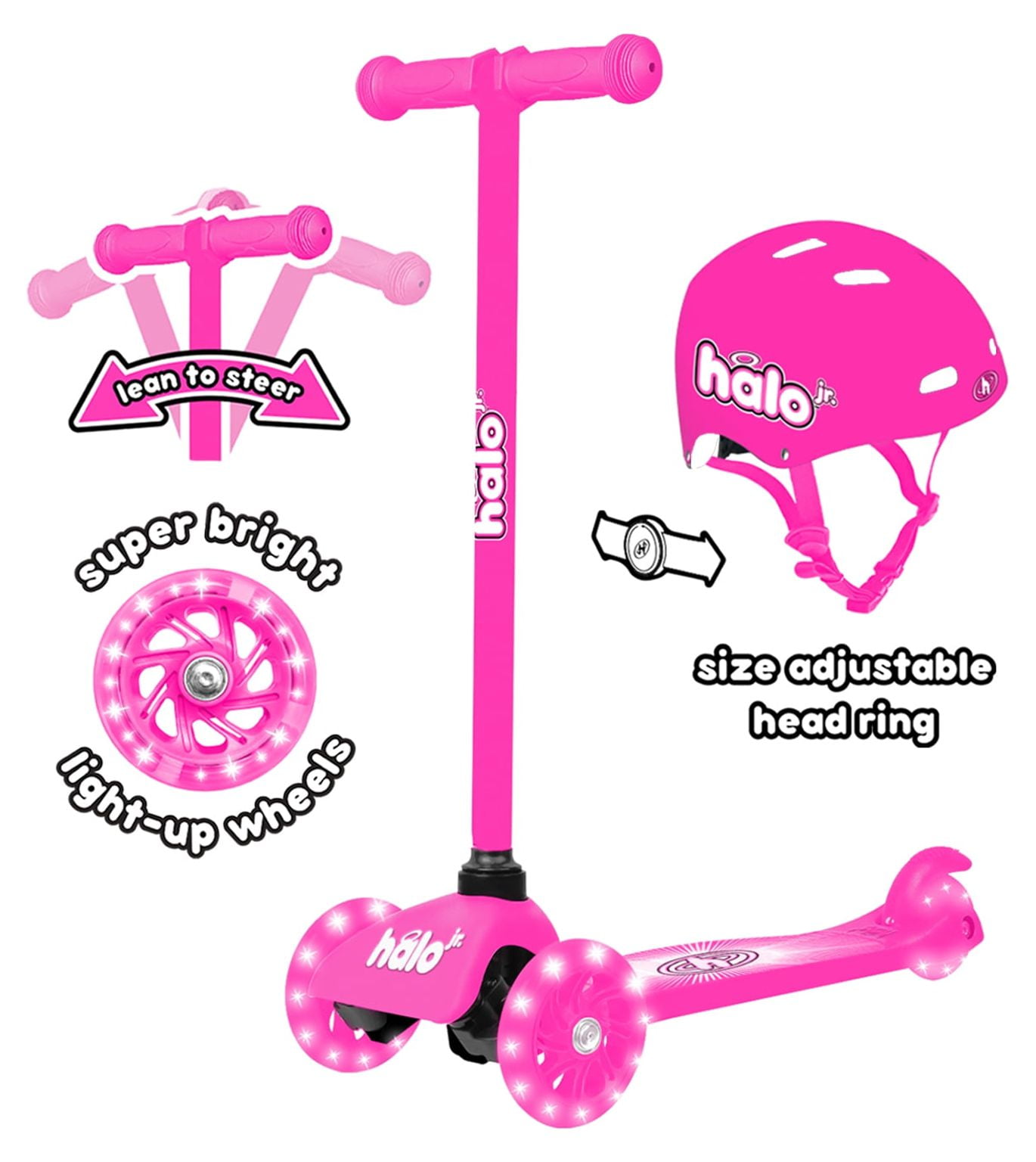 HALO Rise Above Jr 3 Wheel Scooter Combo Pink SuperBright Light up