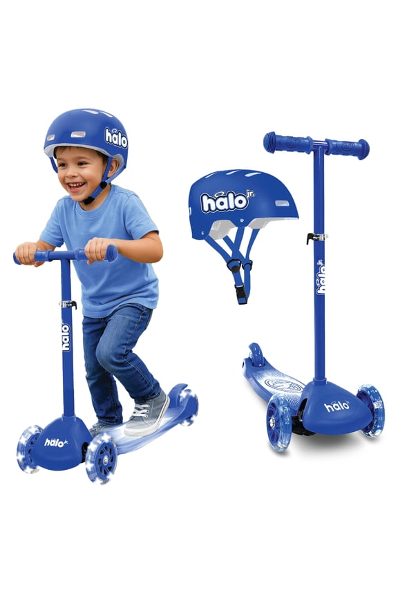 Jr 3 Wheel Toddler Scooter and Helmet Set - Blue 2+ - Light up Wheels and Adjustable Helmet