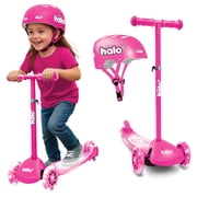 HALO Rise Above Jr 3 Wheel Kids Scooter & Helmet - Pink 3+ - Super-Bright Light up Wheels - Unisex