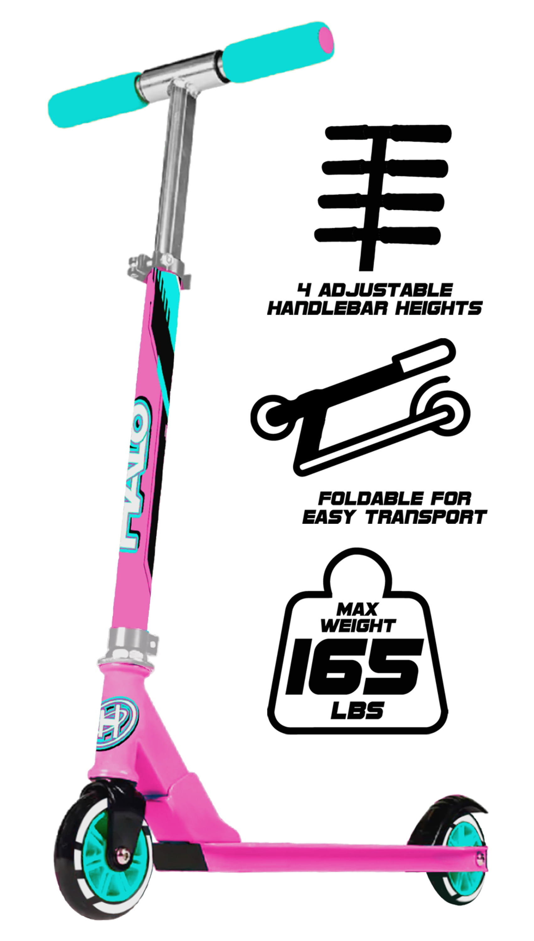 HALO Rise Above Prime 100mm Wheel Inline Scooter - Pink and