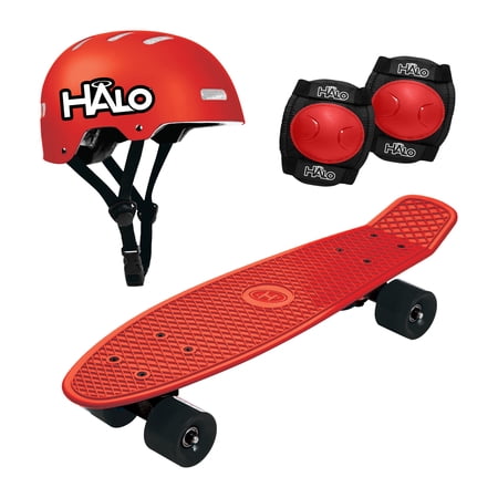 HALO Rise Above Retro Skateboard + Helmet and Elbow Pads - Red - 5+ Unisex