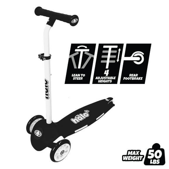 HALO Rise Above Select 3 Wheel Scooter - Black - 50lbs Max Weight - Unisex - 2+