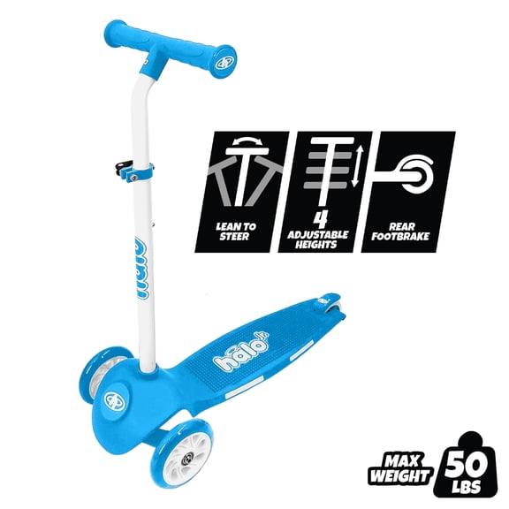 HALO Rise Above Select 3 Wheel Scooter - Blue - 50lbs Max Weight - Unisex