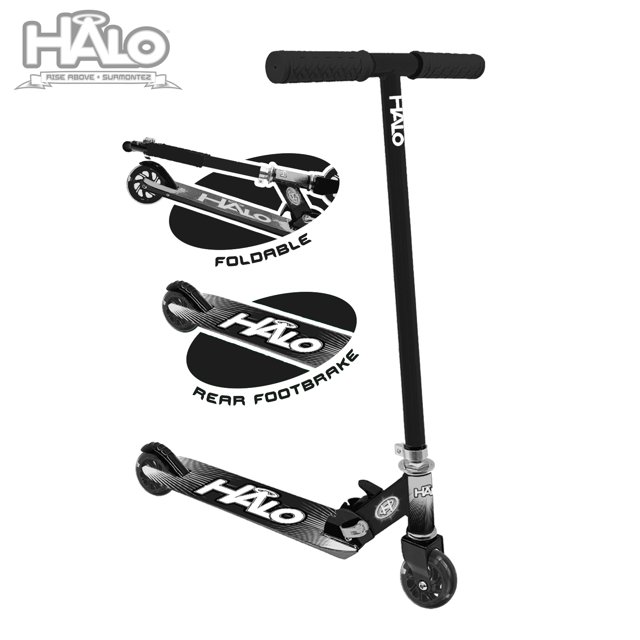 HALO Rise Above Supreme 100mm Light Up Wheel Scooter Black 220 lbs