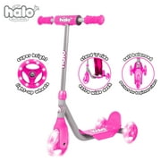 HALO Rise Above jr. 3 Wheel Scooter - Pink - Unisex for all children - Super Bright Light-up Wheels!
