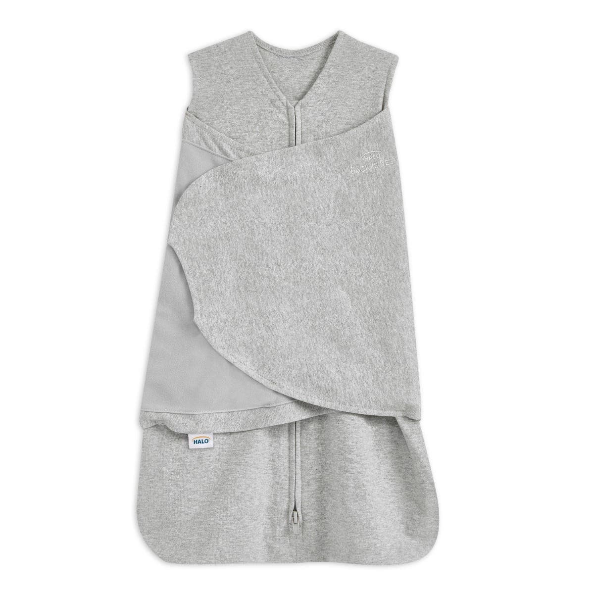 HALO Sleepsack Swaddle, 100% Cotton, 1.5 TOG, Quiet Closure, Heather Grey, Newborn