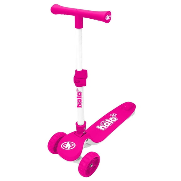 HALO jr. Super 3 Wheel Scooter - Light Up Wheels, Folding, Height Adjustable 110 Max Weight - Pink
