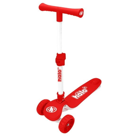 HALO Jr. Super 3 Wheel Scooter - Light up Wheels, Folding, Height Adjustable 110 Max Weight - Red 3+