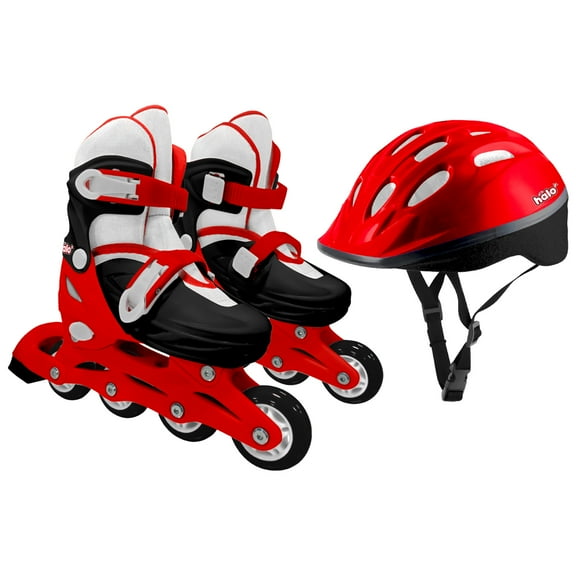 HALO Rise Above Jr. 3-Piece Adjustable Inline Skates Combo Set - Red - Skates and Helmet- Junior Sizes 3-6