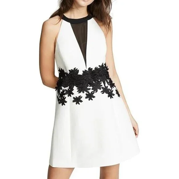 HALSTON Heritage Women Silk Blend Floral Embroidered Round Halter Neck  A-line Dress - Walmart.com