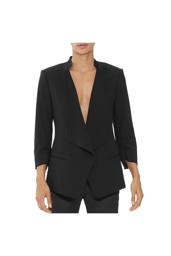 Women's Ruched Sleeve Slim Suiting Jacket, Black, Medium