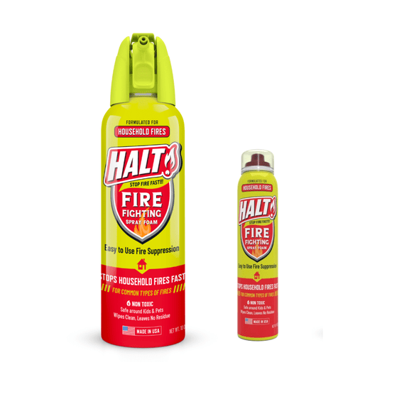 HALT Fire Suppression Spray Bundle 10 oz Household Fire Suppression Spray + 3.5 oz Mini Portable Fire Fighting Spray for Home, Kitchen, Car & RV